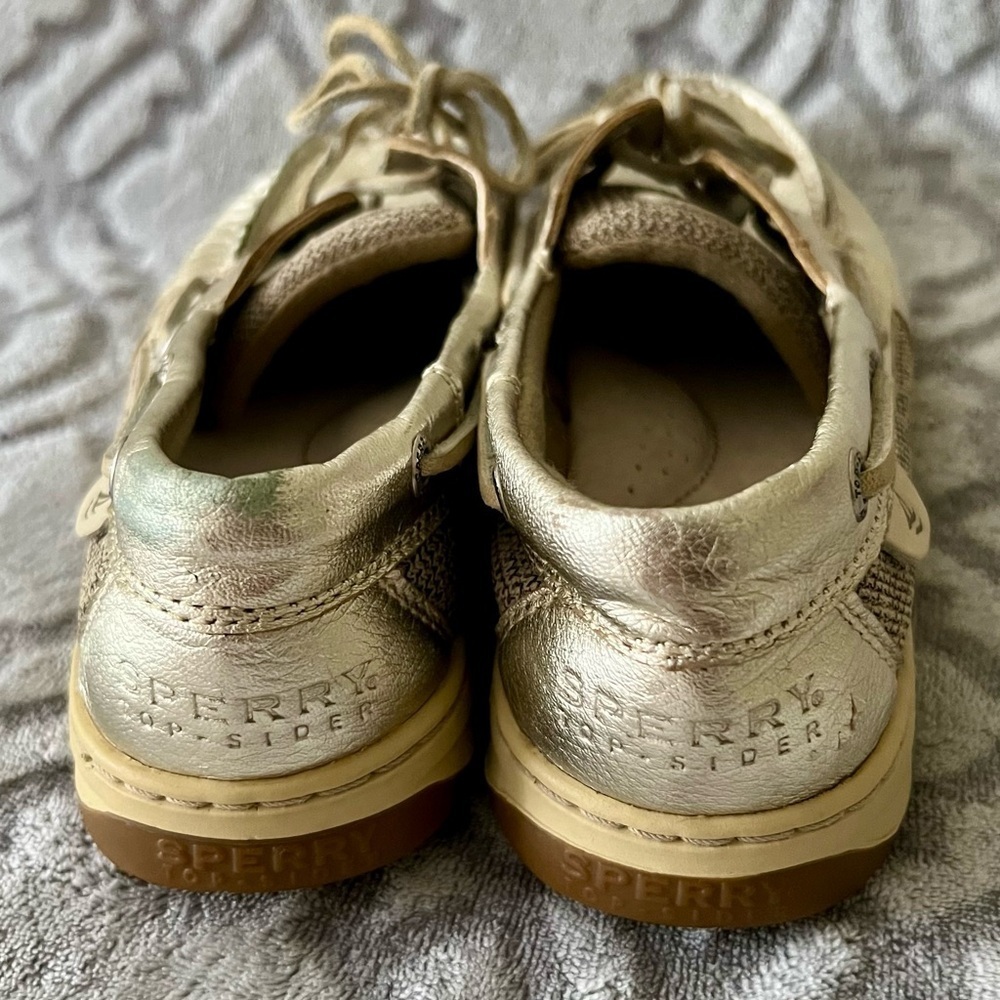 Sperry Metallic Gold Leather Boat Shoes Size 7.5M - Picture 3 of 7